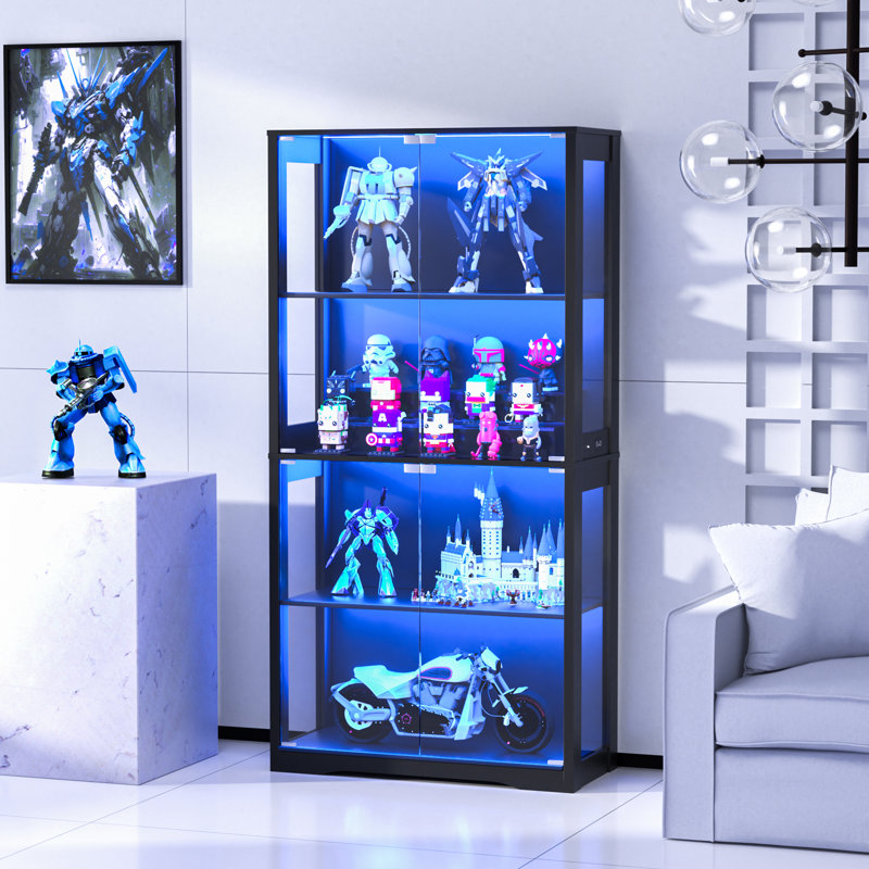 4-Tier 69''H Taller Glass Display Cabinet With 3 Color Light Strip 