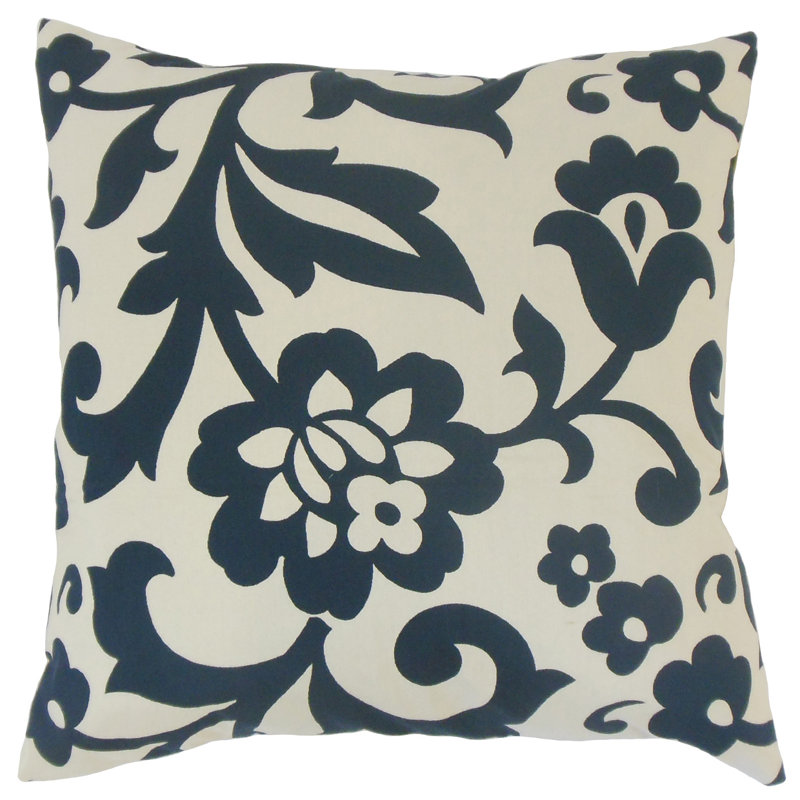 Housse de coussin en coton Fisseha, H 24 po x l 24 po, Indigo, Polyester/ Bourre en polyester