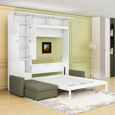 Wood Murphy Bed with Sofa and Shelves