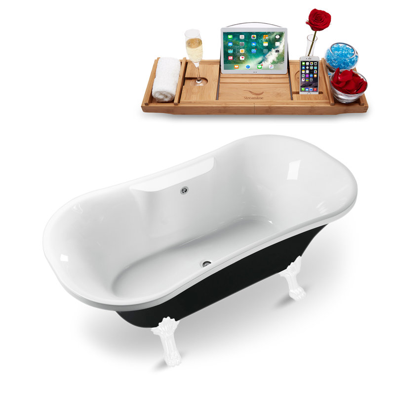 68'' x 33.9'' Soaking Acrylic Bathtub, Glossy White, Polished Chrome