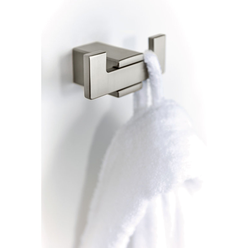 Kyvos Wall Mounted Double Robe Hook, Brushed Nickel