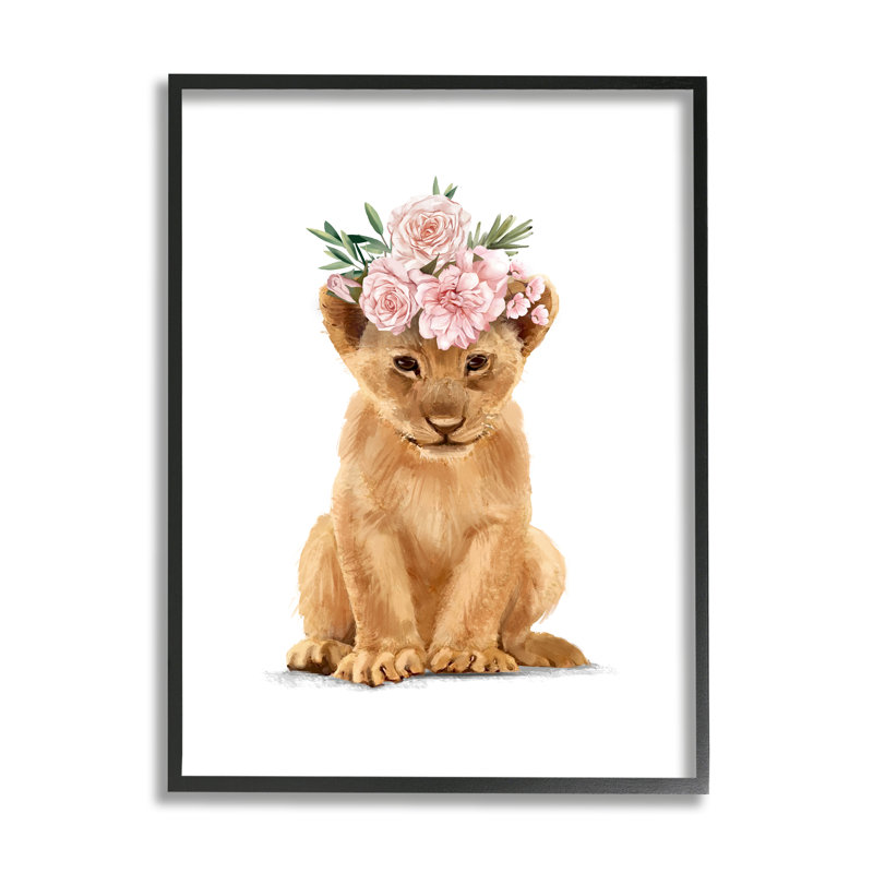 «Boho Rose Floral Crown Lion Cub Safari Animal» par Ziwei Li - impression d'art graphique, H 30 po x l 24 po