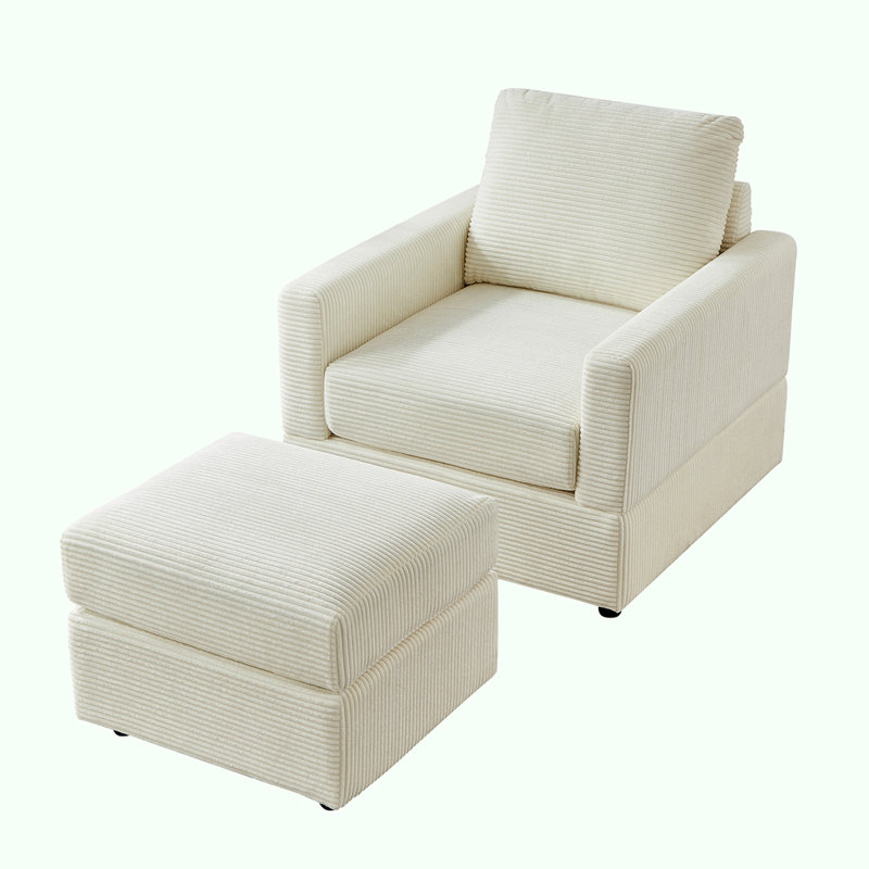 Upholstered Accent sofa with Ottoman, Beige