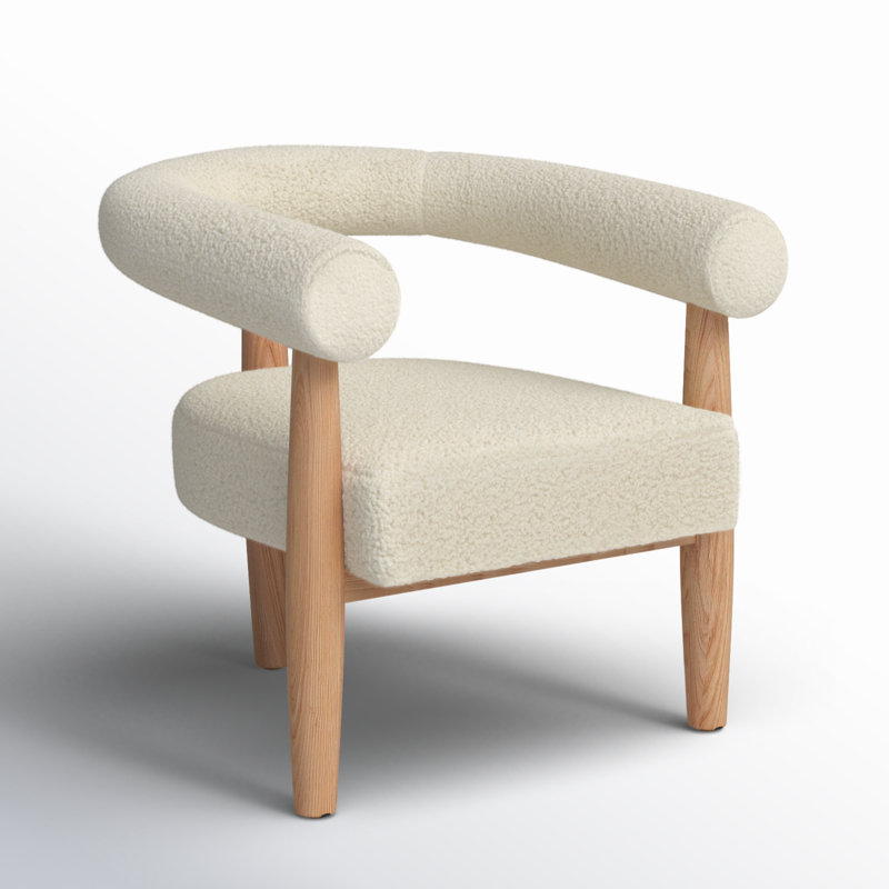 Fauteuil d'appoint à dossier courbé, Chenille ivoire, Naturel