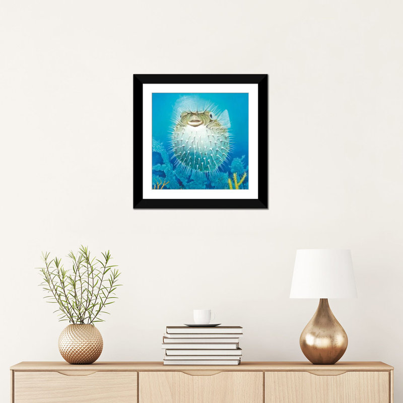 Art sur toile décoratif "fisher fish", H 24 po x l 24 po x P 1 po, Blanc, Papier d'art encadré noir