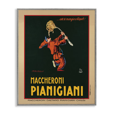 Maccheroni Pianigiani Vintage Poster Food Design Gray Farmhouse Oversized Rustic Framed Giclee Texturized Art by Marcello Dudovich