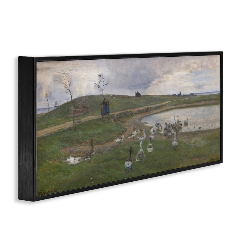  Ducks Wading in Pond Black Framed Giclee Art by June Erica Vess, H 13 po x l 30 po, Giclée encadrée noir minuit