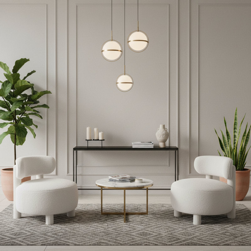 Chaise de salle d'attente, fauteuil d'appoint en tissu Teddy sans accoudoirs avec pieds courbés en bois massif, Crème, crème