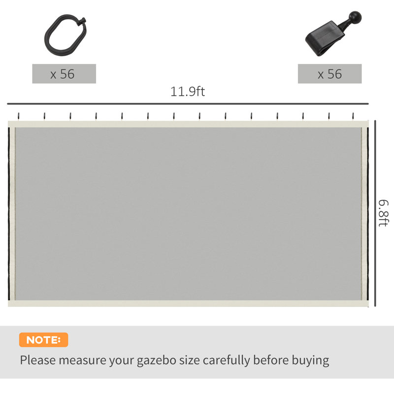 Cream White Polyester Mesh Screen for 12' x 12' Gazebo