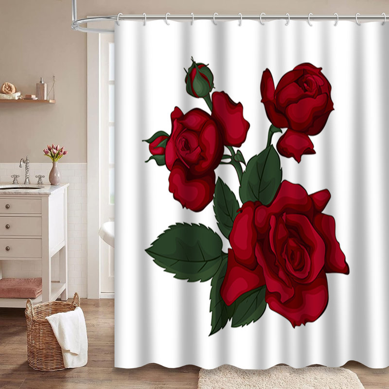 Rideau de douche avec 12 crochets Roses, L 72 po x l 72 po