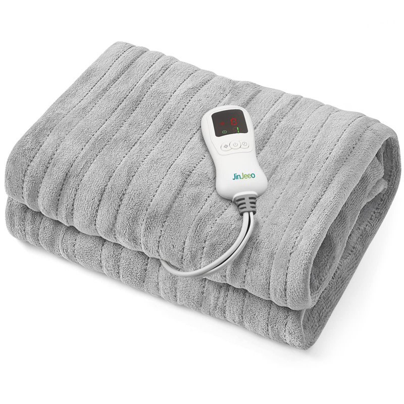 Couverture électrique surdimensionnée en flanelle HBT, gris, L 84 po x l 62 po
