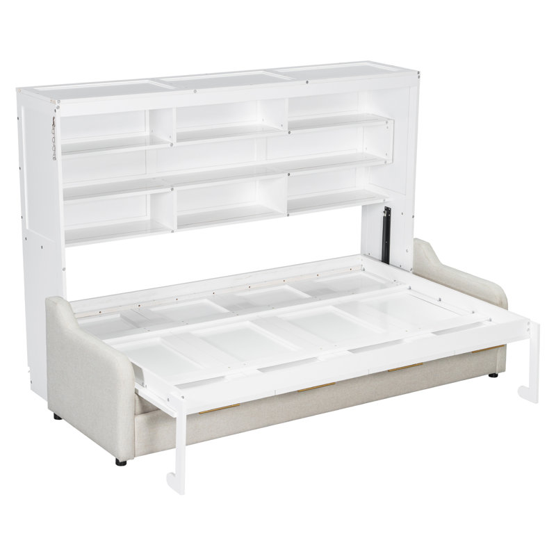 Lit armoire avec canapé escamotable Murphy, tablettes de rangement intégrées et lumière DEL, Lit double