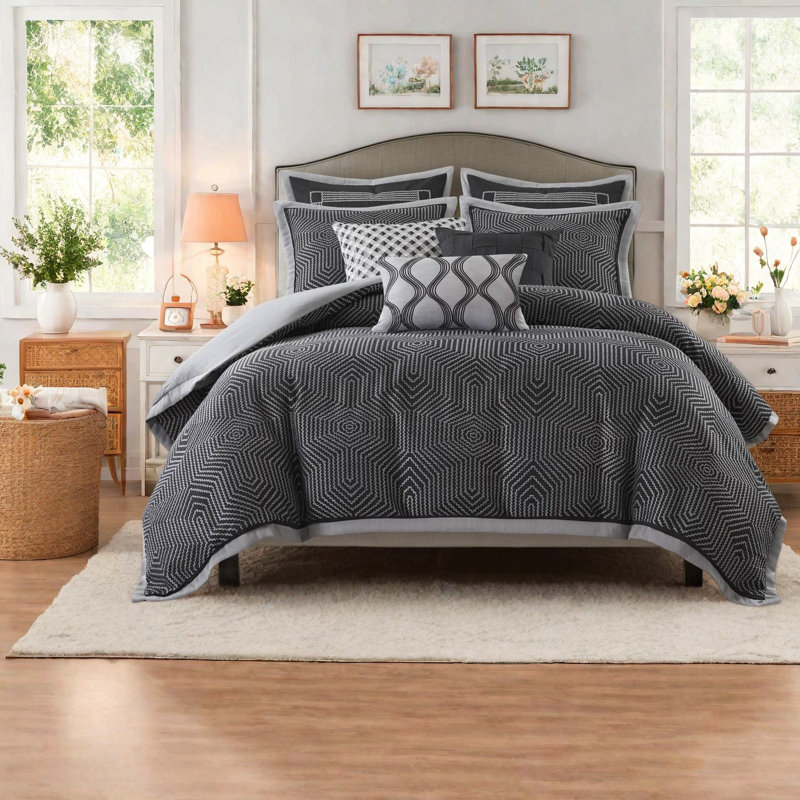 Ensemble de literie pour très grand lit 9 pièces Modern, jacquard en polyester pour maison spacieuse