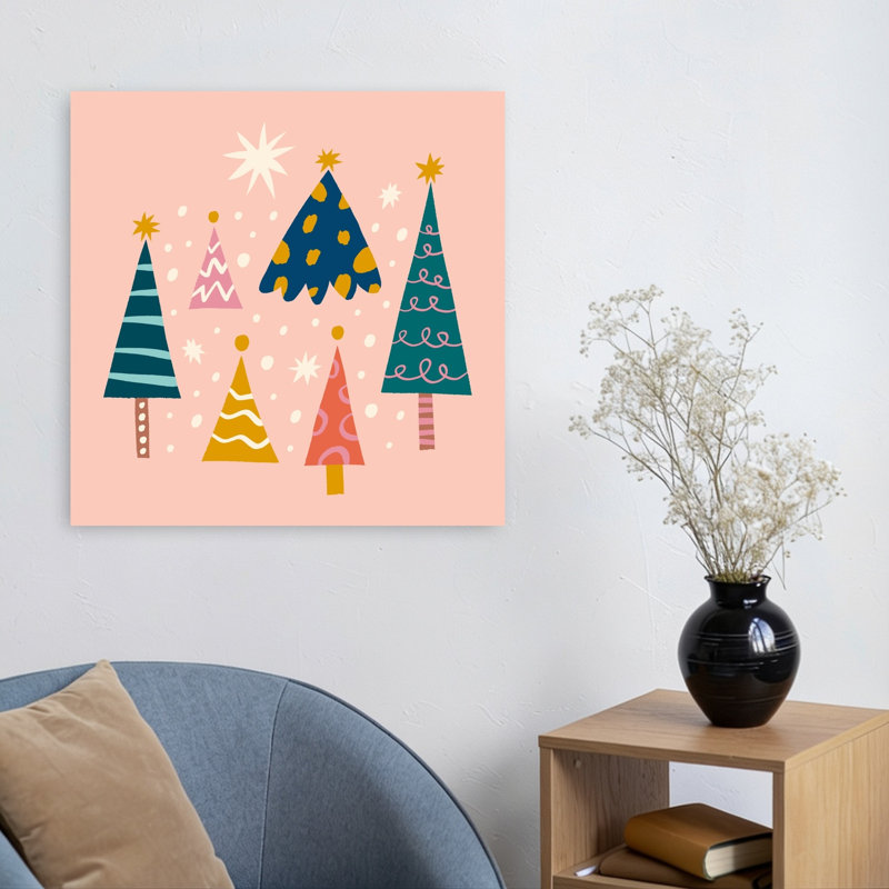 «Happychristmasno41», arbre de Noël moderne abstrait, impression d'art mural paysage d'hiver, 24" H x 24" W