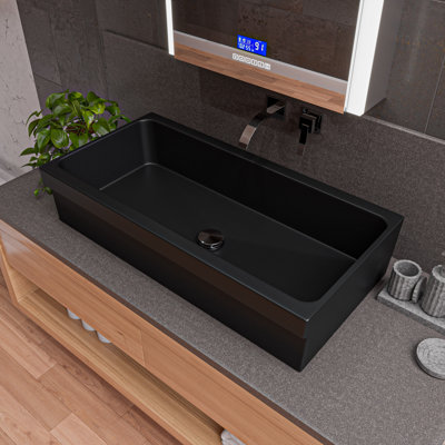 Lavabo de salle de bain à poser en céramique réfractaire noir mat ALFI AB36TRBM 36 po