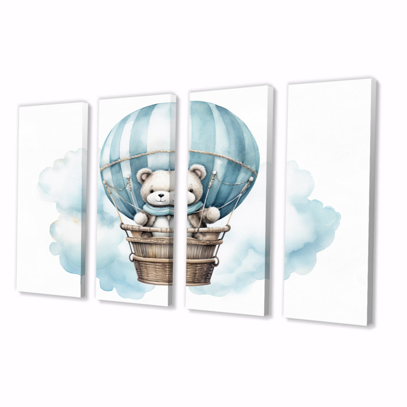 «Nursery Bear Cub Children Dreams I», reproduction sur toile pour enfants - 4 panneaux