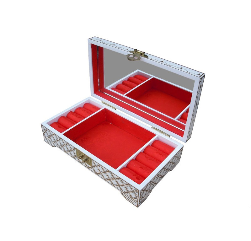 Hand Painted Flower and Bird Jewellery Box, White