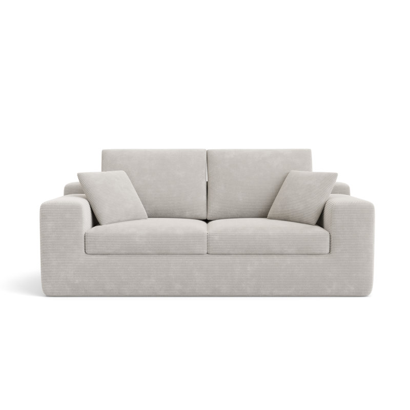 Boneless Haven 78" Upholstered Corduroy Boneless Couch With 30" Deep Seat, Loveseat Sofa With Arm, No Assembly, White