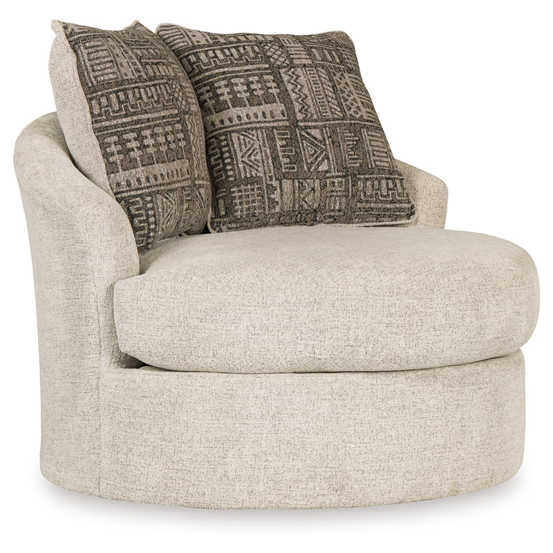 Modern Stone White Swivel Barrel Chair with Geometric Pillows