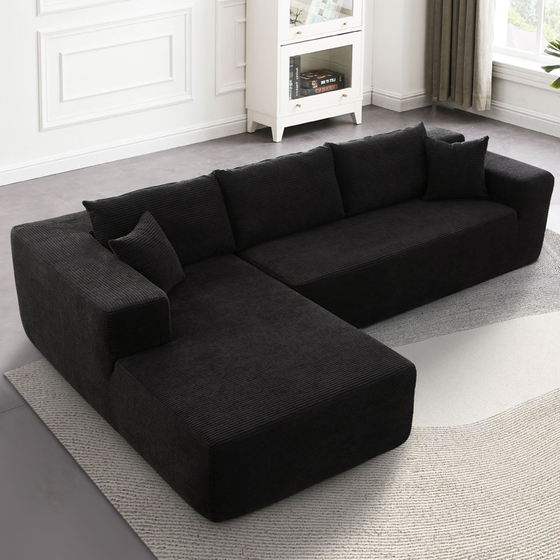 Canapé-lit 2 pièces avec coussin Kessas, Orienté vers la gauche, Velours côtelé noir