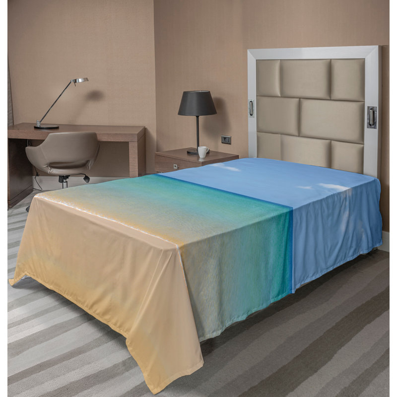 Drap-housse Ambesonne Landscape Top Beach Hot Sun Crème Turquoise_13968, Drap plat pour lit simple
