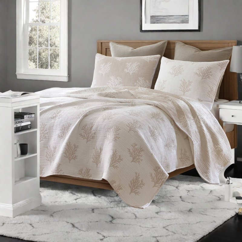 Ensemble de literie King réversible - 1 pièce, couette en mélange de coton, taies d'oreiller beige et grises