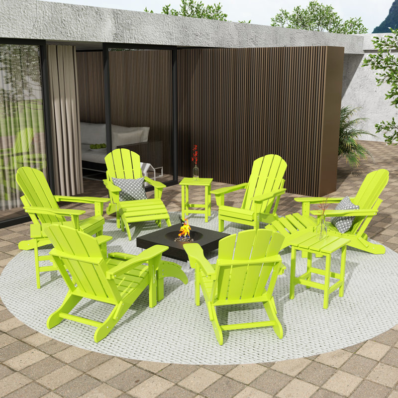 Laguna Foldable Outdoor Adirondack Chair With Ottoman, Lime