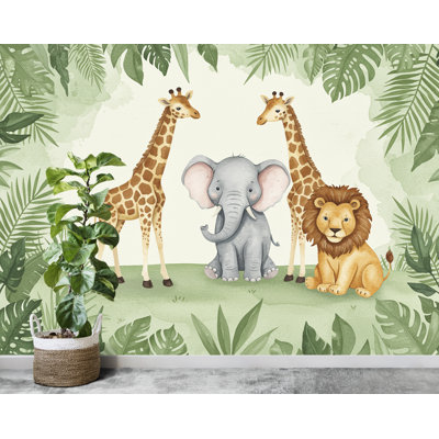 Safari Animals Wallpaper Lion Peel And Stick Safari Giraffe Room Wallpaper Nursery Self Adhesive Elephant Animal Nursery Decor Mural  (Peel-N-Stick) 972DRS