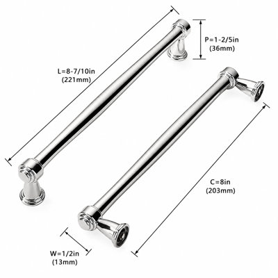 10 Pack Polished Nickel Cabinet Pulls 8 Inch(203mm)