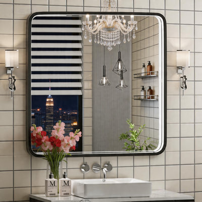 36"x36" Rectangle LED Bathroom Mirror, Metal Frame Vanity Mirror with Lights, Anti-fog, Dimmable&3 Colors Temperatures Adjustable, Memory Fuction