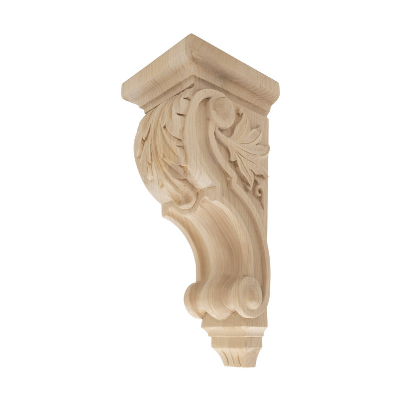Hand Carved Alder Wood Acanthus Leaf Corbel, 12-1/2 x 5-1/8 x 5-3/8 inches