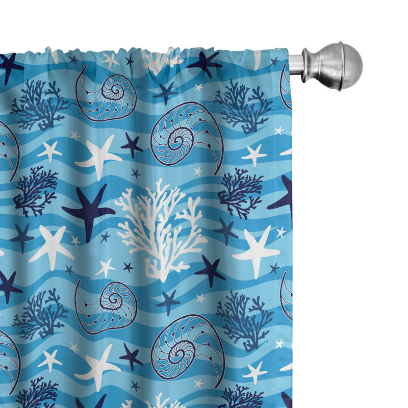 Seashells Semi-Sheer Rod Pocket Sliding Panel, 28" x 84"