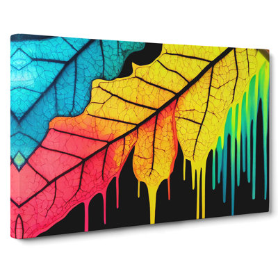 Painted Rainbow Leaf Abstract - Wrapped Canvas