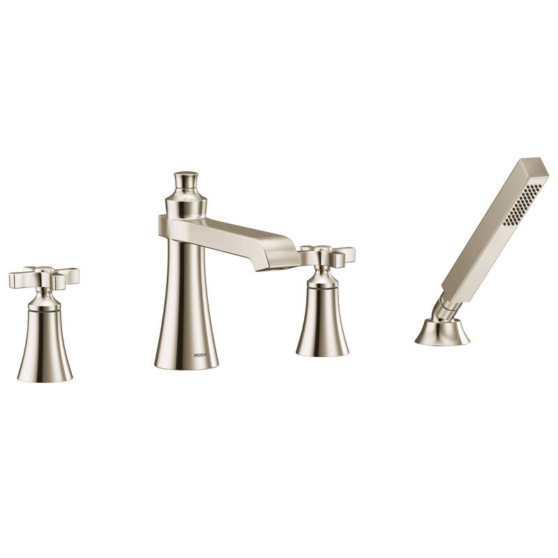 Not Applicable Double Handle Deck Mounted Roman Tub Faucet Trim with Handshower, Polished Nickel
