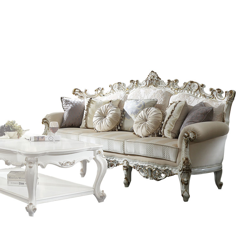 Picardy Floral Fabric 84'' Sofa with Antique Pearl Wood Frame
