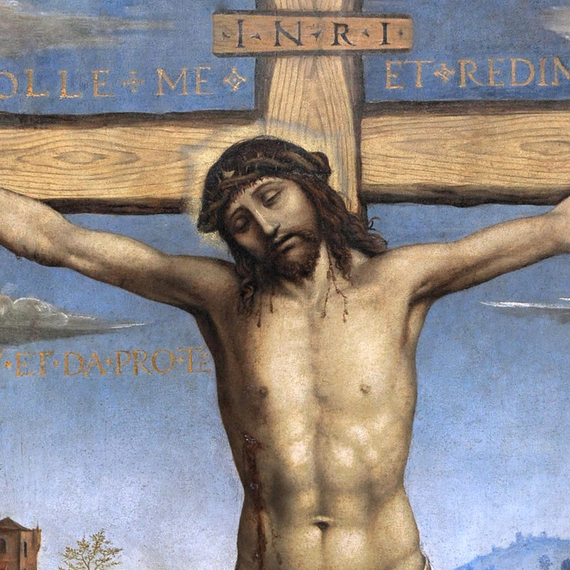 «Christ on the Cross and the Three Marys» par Pier Francesco Sacchi - reproduction d'art sur toile, H 20,25 po x l 16,25 po