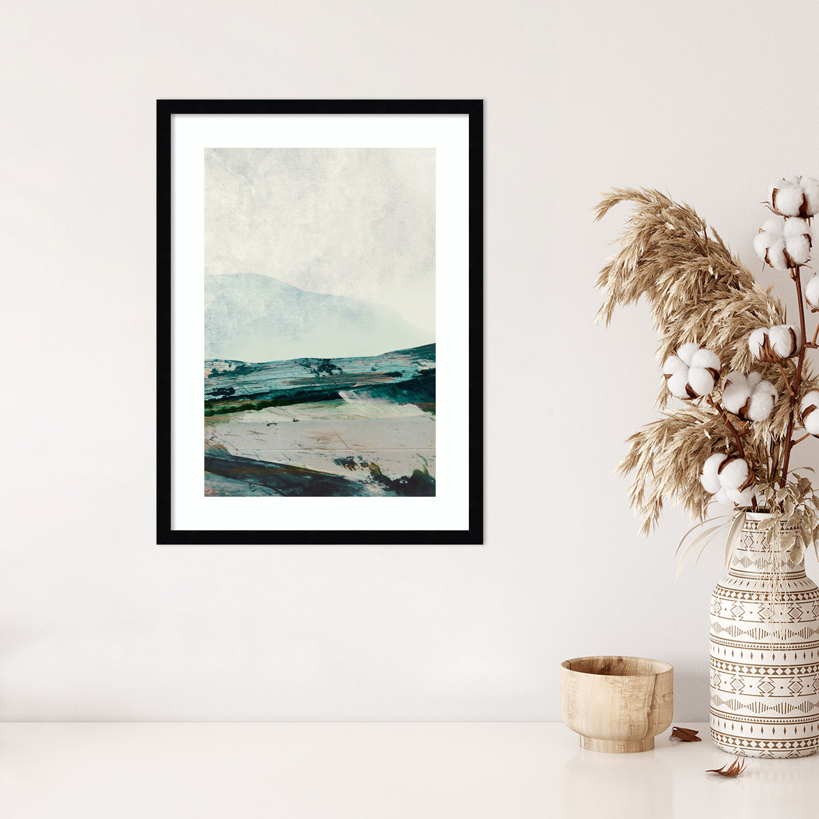 Cleve "Mountain Mists" Print by Dan Hobday, 25" H x 19" W, Black Framed
