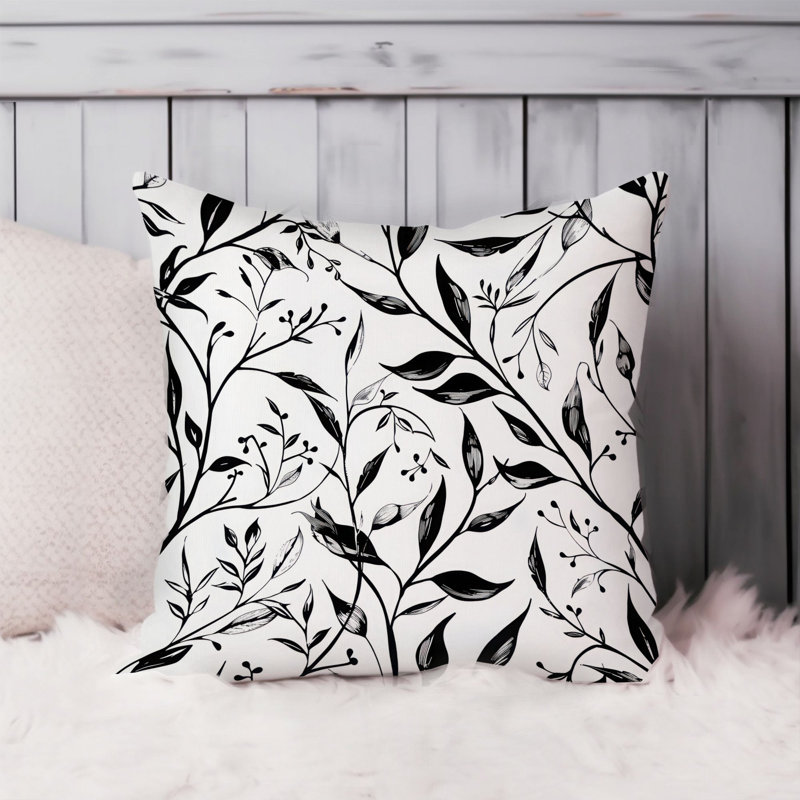 Botanical Pattern Black & White VIII Leaves, 18"H x 18"W
