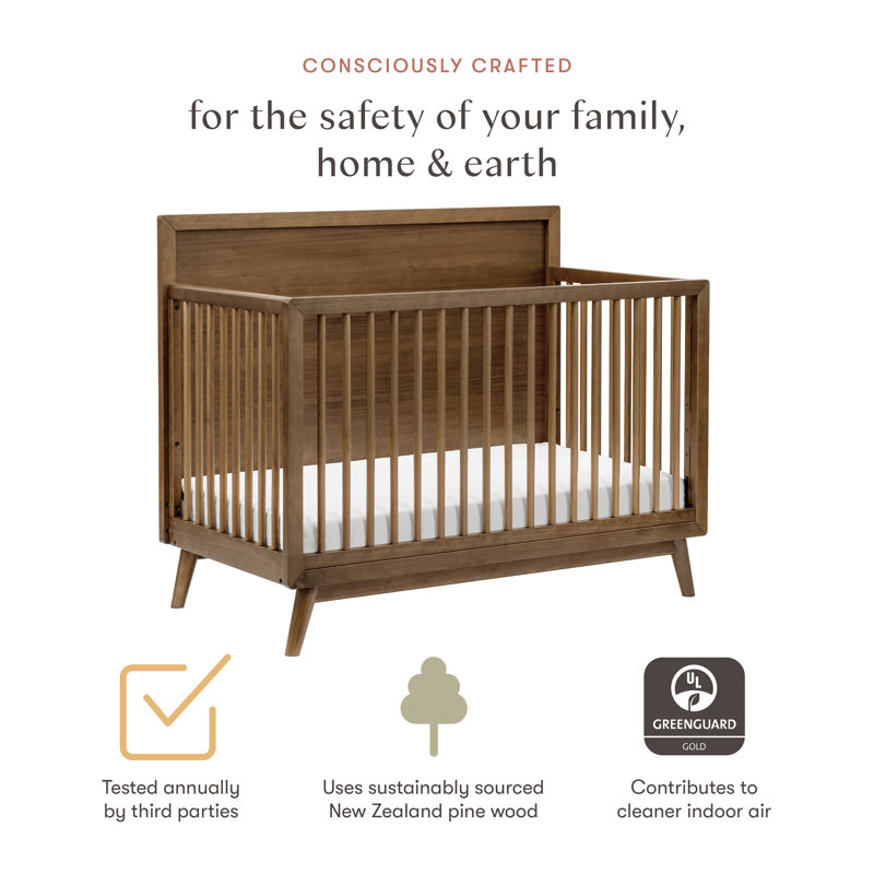 Palma 4-in-1 Convertible Crib with Toddler Bed Conversion Kit, Natural Walnut