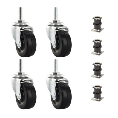 3/4" Square Metal Double Star Caster Insert | 5/16-18 Threaded Stem | 2" Wheel Diameter Industrial Casters | 4 Without Brakes By Outwater