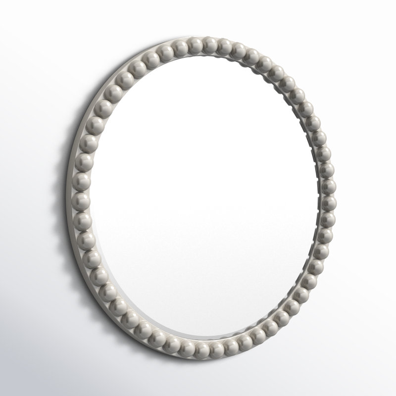 Miroir rond surdimensionné en perles bleu marine brillant, Nickel
