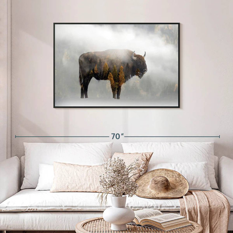Bison de la forêt de pins, Cadre flottant noir, 43 po x 29 po