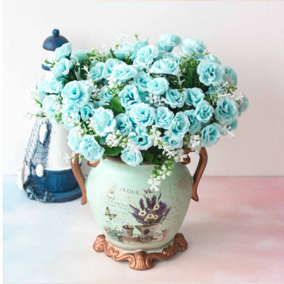  Fleurs artificielles artificielles Fleurs en soie artificielle Fleurs artificielles haut de gamme Fleurs artificielles 5 fourchettes 15 mini roses Fleurs en plastique pour la maison