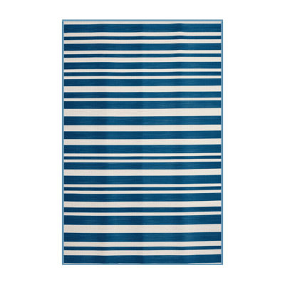 Tapis bleu à rayures horizontales lavable à la machine