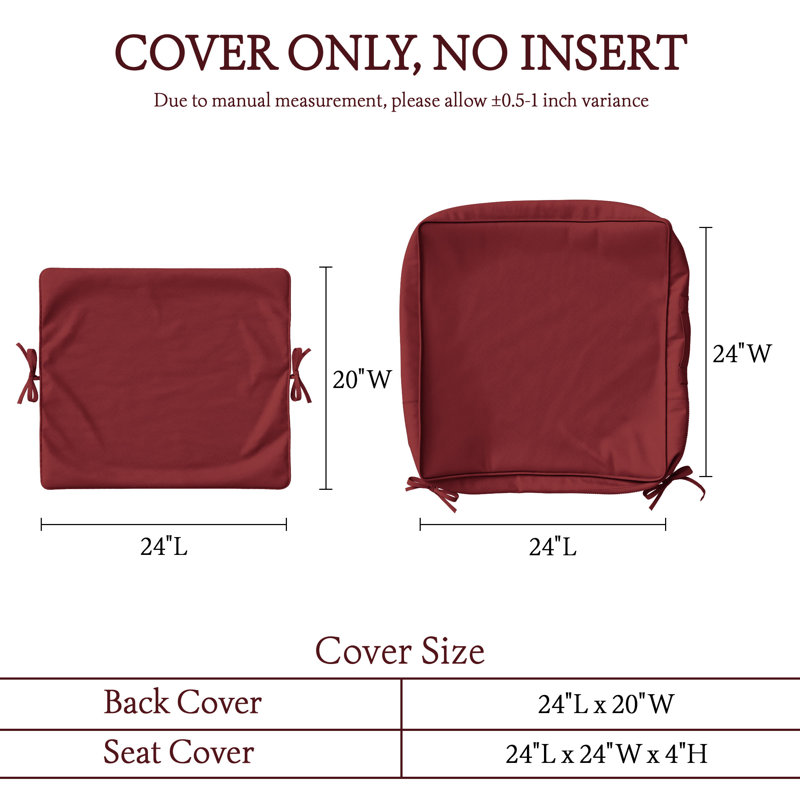 Housse de coussin de siège d'extérieur pour patio avec fond antidérapant, 4, L 24 po x P 24 po, Rouge vin