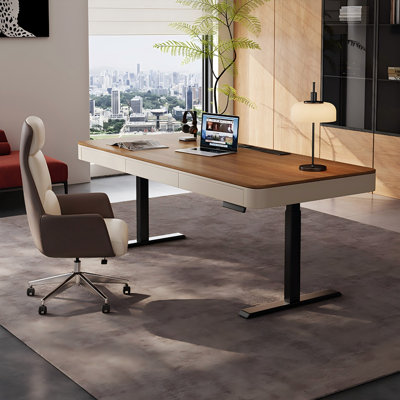 70.87"Brown Solid Wood Modern Minimalist Electric Height-Adjustable Desk