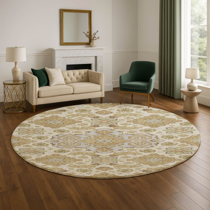 Premium Machine Washable Xamiera AMF1853 Global Rug, Round 8'