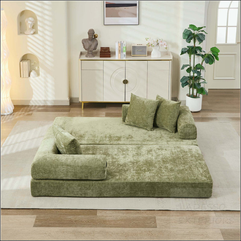 Canapé-lit convertible au sol avec accoudoirs, Chenille vert