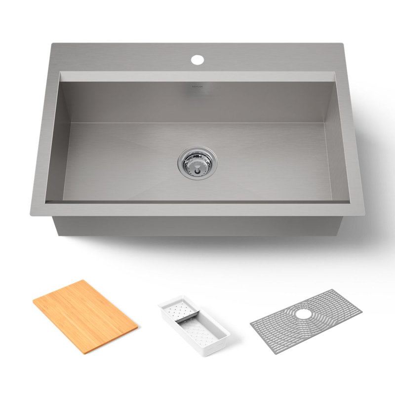 Task 33" x 22" Top-Mount/Undermount Single-Bowl Workstation Kitchen Sink With Accessories, 1 Hole