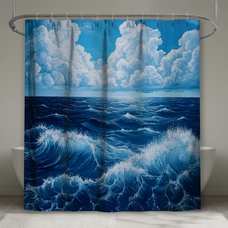 Rideau de douche océan - décor de salle de bain nature plage côtière, L 70 po x H 84 po